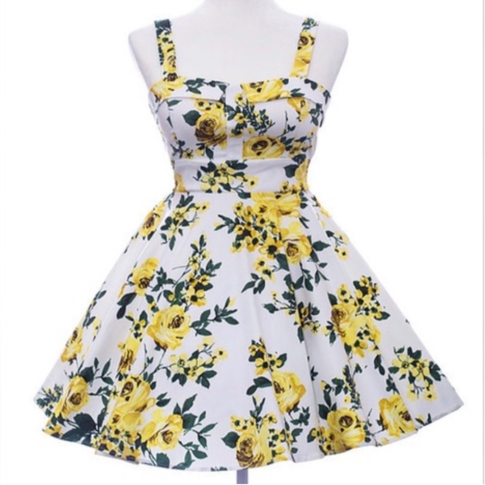 Floral Yellow and White Mini Dress